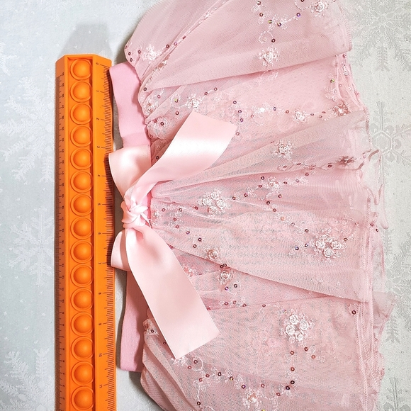 NWT Pau Brook Dancewear Pink Multilayer Sequins Skirt with Bow Size Child - Picture 7 of 8